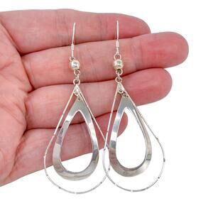 Estate Mexico Sterling Silver 925 Open Teardrop Dangle Earrings